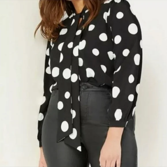 ELOQUII Polka Dot Tie Neck Blouse - Size 20 - Picture 2 of 4